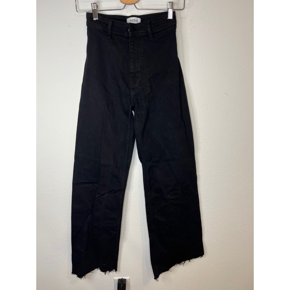 Pistola Womens High Rise Wide Leg Raw Hem Jeans Black 24